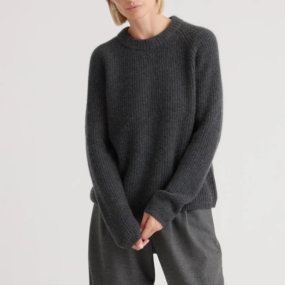 Quince Mongolian 100% Cashmere Crewneck Fisherman Sweater In Charcoal - Picture 11 of 14